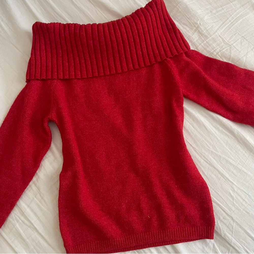 Elegant Red Off-Shoulder Sweater